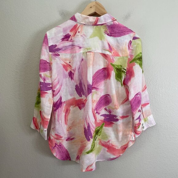 Chicos Womens 4 No Iron Watercolor Linen Button Up Shirt 3/4 Sleeve Blouse - Picture 10 of 10